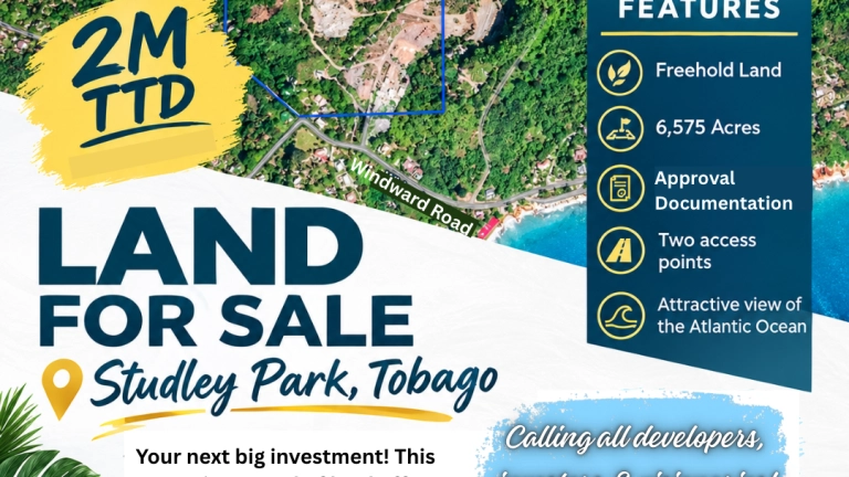 TRINIDAD REAL ESTATE LISTINGS 2 STUDLEY PARK, TOBAGO LAND FOR SALE